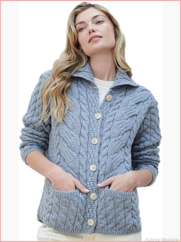 Merino Wool Cable Knit Cardigan With Shawl Collar